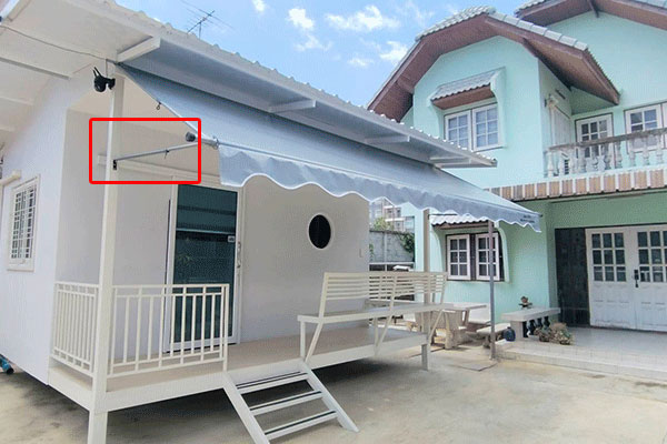 งานติดตั้งผ้าใบกันสาดครบชุดขาค้ำยื่นออก