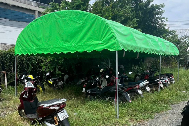 ติดตั้งเต็นท์ผ้าใบ ที่พักจอดรถกันแดด กันฝน